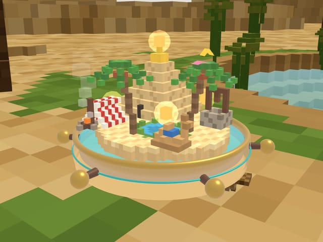 Desert Oasis: palms, tents and a pool among sand dunes